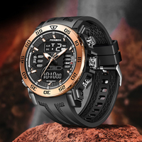 Jam Tangan Silikon Hitam LIGE FB0021 untuk Pria Multifungsi LED Backlight Analog Digital Sport Elektronik Kronograf +kotak