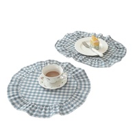 Napperons carrés en pur coton à carreaux Lexuan avec bords plissés et volants, tapis décoratifs en tissu pour restaurants occidentaux