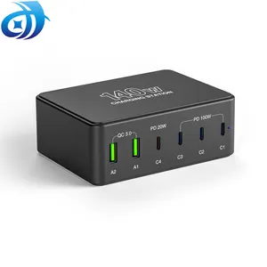 140W Universal 100W PD Carregador Rápido 6-Port USB QC3.0 Laptop USB C Charging Charger Docking Station