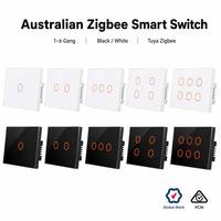 Interrupteur tactile intelligent Tuya Zigbee standard AU NZ, certifié RCM, 1, 2, 3, 4, 6 voies, panneau en verre trempé pour système d'automatisation domestique