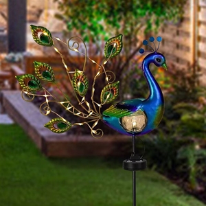 Lampe décorative <span class=keywords><strong>solaire</strong></span> d'<span class=keywords><strong>extérieur</strong></span> en forme de paon à double face, imitation animal, pour pelouse, style fer forgé transfrontalier - Product Image 1