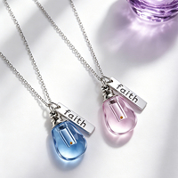Collier pendentif goutte d'eau en cristal bleu/rose, flacon commémoratif pour graines de moutarde, cendres, cheveux, terre sacrée, parfum, tendance spirituelle