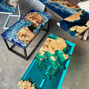 <span class=keywords><strong>Grande</strong></span> <span class=keywords><strong>table</strong></span> à manger moderne en <span class=keywords><strong>bois</strong></span> massif avec plateau en résine époxy, design imperméable et durable - Product Image 6
