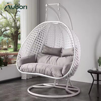 Fauteuil suspendu en forme d'œuf avec support en C, panier en rotin PE tressé et coussin moelleux pour jardin, patio, balcon et usage intérieur