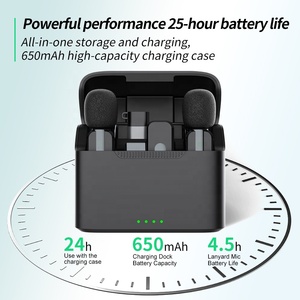ไมโครโฟนไร้สายแบบพกพา 2in1 พร้อมกล่องชาร์จขนาดเล็ก 2.4GHz ไมค์หนีบปกเสื้อ สำหรับบันทึกเสียงในสตูดิโอและสัมภาษณ์ - Product Image 3