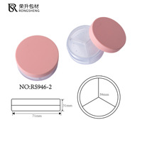 Pot cosmétique rond transparent en plastique de 71 mm, vide, avec tamis à 3 compartiments, pour emballage de maquillage – Vente en gros directe usine