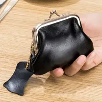 Genuine Leather Clutch Bag for Women Kiss Lock Change Pouch Wallet Retro Coin  Purse Coin Organizer Cute Purses for Girls Kids
