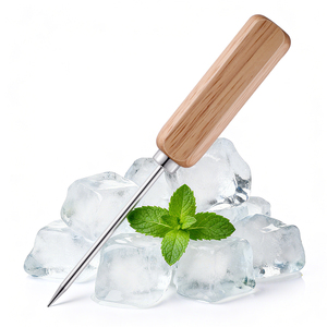 أداة تكسير الثلج بمقبض خشبي من الفولاذ المطلي، 8.5 بوصة مع غطاء، أداة مطبخ للمطاعم والحانات والمنازل - Product Image 1