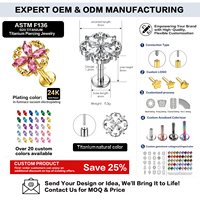Boucles d'oreilles clous à tige plate en titane ASTM F136 avec zircone cubique pour piercing hélix, conque, tragus, cartilage - Vente en gros directe usine
