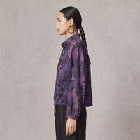 Veste Gambiered de style chinois à manches longues, col montant, fermeture éclair, ourlet à cordon de serrage, en tissu premium 100% soie de mûrier à motif bambou