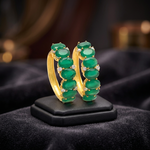 ต่างหูเงินแท้ทำมือประดับพลอยออนิกซ์สีเขียว สไตล์โบโฮสุดอินเทรนด์ - Product Image 3