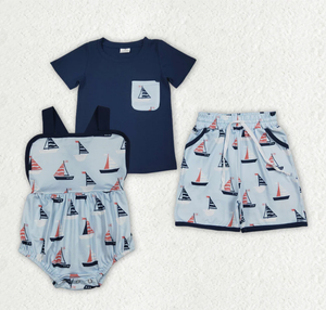 Conjunto de Ropa para Bebés Hermanos: Camiseta con Estampado de Barcos y Pelele con Tirantes - Product Image 5