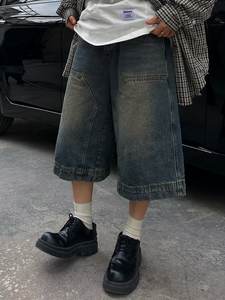 Y2K rétro Baggy lavé jean femmes américain taille haute jambe large Capri pantalon femme été nouveau décontracté Streetwear Denim Shorts - Product Image 3