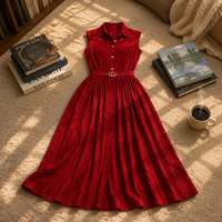 Robe longue vintage européenne pour femme, sans manches, col plissé, coupe trapèze, taille haute avec ceinture, respirante, élégante, pour soirée, mode estivale