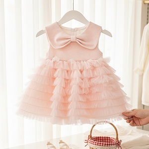 <span class=keywords><strong>Robe</strong></span> pour fille en <span class=keywords><strong>tulle</strong></span> rose à volants avec un grand nœud, sans manches, pour fête d'anniversaire, cérémonie de mariage - Product Image 1