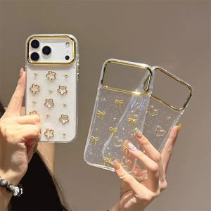 Nueva Funda para Teléfono Móvil con Lazo Brillante, Estrellas y Flores de Resina Transparentes, para iPhone 17 Air 16 15 14 13 Pro Max, Carcasa Trasera Dorada DIY - Product Image 3
