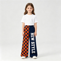 Pantalon large à carreaux color block Famicheer pour enfants, avec fente latérale et imprimé lettres, décontracté pour filles, idéal pour le quotidien, la maison et l'extérieur