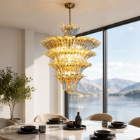 Lustre LED moderne fait main en fer et verre pour salon, cadre doré, verre personnalisé, idéal pour hall d'hôtel, mariage, villa