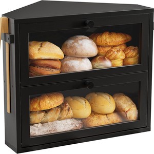 Bread Storage Box Double Layer Black With Handle For <b>Kitchen</b> Countertop Corner Storage - Product Image 1