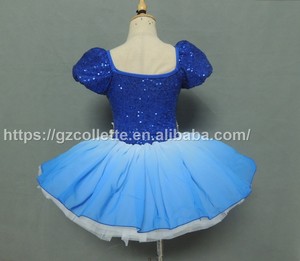 Costumi da Danza per Ragazze, Body Blu con Paillettes per <span class=keywords><strong>Donne</strong></span>, Tutù da Balletto, Abito Corto con Maniche Corte e Paillettes per Bambine, Costumi da Balletto per Esibizioni - Product Image 5