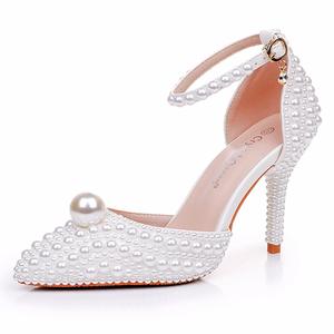 S1341A talon moyen-bas Beige perle chaussures de mariage pour femmes grande <span class=keywords><strong>taille</strong></span> sandales à talons aiguilles <span class=keywords><strong>mariée</strong></span> talon haut <span class=keywords><strong>chaussure</strong></span> de <span class=keywords><strong>mariée</strong></span> - Product Image 5