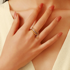 yunnique Geometric <b>Ring</b> 18k Gold Plated <b>Titanium</b> Steel Micro Pave Unisex Gift Jewelry - Product Image 2