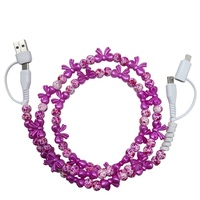 Desain Unik Grosir Kabel Data Ponsel 3.3ft Motif Bunga Warna-warni Polka Dot Tipe-C 5A Pengisian Cepat Buatan Tangan dengan Anyaman Manik-manik