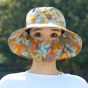 Floral Print Sun Hat With Face Covering UV Protection Summer Outdoor Travel Flat Top Fisherman Hat - Product Image 3