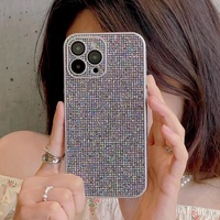 Coque de téléphone portable pour 13 Pro Max, design diamant, strass, adhésion par collage, résistante aux chutes, coque rigide en PC, protection de l'objectif
