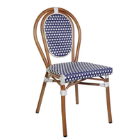 Meubles de bistrot d'extérieur empilables résistants aux intempéries, table à manger en bambou gris et blanc, chaise en rotin et aluminium pour patio