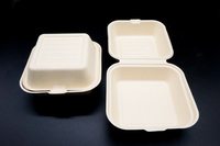 Boîte à hamburger en bagasse naturelle/blanche, écologique, biodégradable, durable, 6x6, 9x6, 8x8, 9x9 pouces