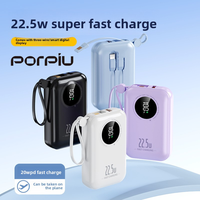 Banque d'alimentation USB C tendance 10000mAh 22.5W Batterie externe Chargeur portable fin Charge rapide Câbles intégrés Gratuits pour iPhone
