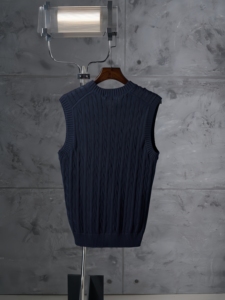 Gilet <span class=keywords><strong>pull</strong></span> sans manches en pur coton pour homme et femme, col en V, tricoté, collection automne-hiver, motif petit cheval - Product Image 2