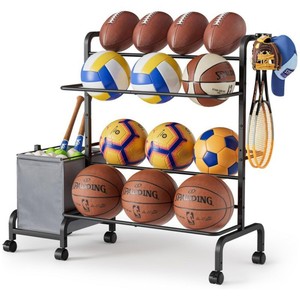Basketball <b>storage</b> rack, adjustable basketball display rack, outdoor basketball <b>cart</b>, garage/gym exercise equipment <b>storage</b> rack - Product Image 1