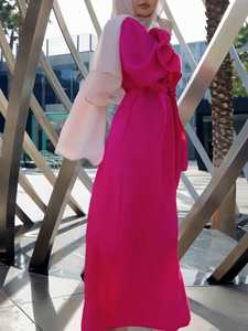 Último Modelo de Vestido Largo Musulmán, Estilo Árabe de Dubái, Modesto, Color Sólido, Elegante, Vestido Abaya de Satén, Vestido Islámico Musulmán para Mujer - Product Image 6