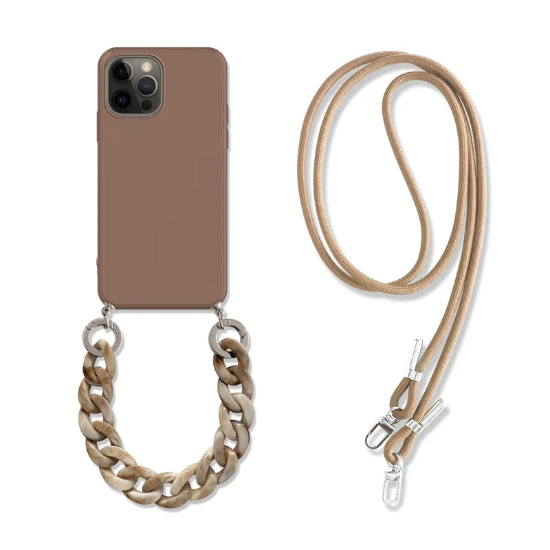 Crossbody Lanyard Necklace with chain design waterproof soft silicone sublimation blank phone case for iphone