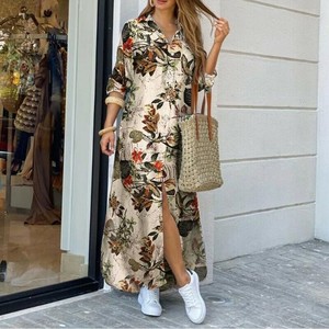 Camicia lunga donna europa e America <span class=keywords><strong>abito</strong></span> taglie forti blusa con bottone manica lunga con bottoni stampati Maxi abiti Casual - Product Image 4