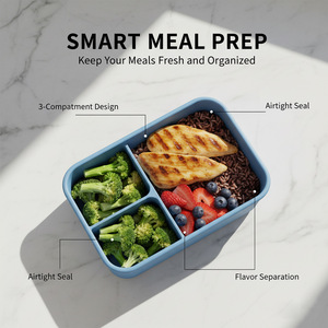 Lonchera Infantil de Silicona Rectangular con Tapa y 3 Compartimentos, Lonchera Bento Hermética de 800 ml y Contenedor de Frescura para el Desayuno - Product Image 3