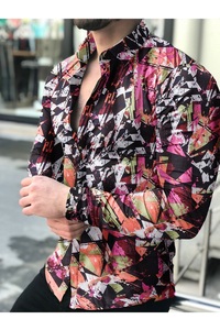 <span class=keywords><strong>Camicie</strong></span> floreali a maniche lunghe da <span class=keywords><strong>uomo</strong></span> slim fit con stampa floreale autunnale - Product Image 5