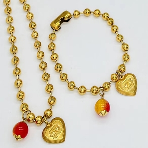 Pulsera de Cuentas Metálicas hc Fashion, Chapada en Acero Inoxidable, con Colgante de Ojo Turco y Corazón, Collar, Venta Directa de Fábrica en Guangdong - Product Image 2