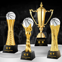 Trophée personnalisé en verre gravé à la main, en cristal et en résine, pour le football, le basketball, avec base or et noir