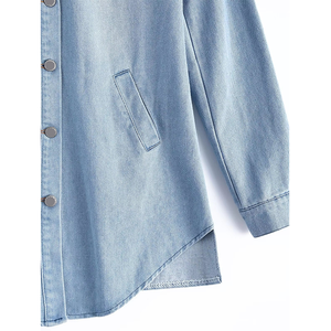 Blusas de Mujer Personalizadas de Alta Calidad, Moda Casual, Tallas Grandes, Blusas de Mezclilla Azules de Manga Larga para Mujer - Product Image 5