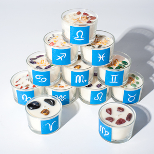 Ensemble de bougies esthétiques sur le thème de l'astrologie et du zodiaque |   <span class=keywords><strong>Bougie</strong></span> parfumée de luxe en verre infusée de cristaux pour la guidance spirituelle et le bien-être - Product Image 1