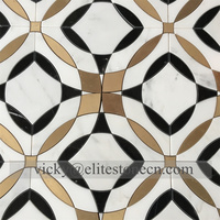 Style américain Triangle Hexagone Dolomite Laiton Blanc Marbre Mosaïque Carreaux de sol et mur