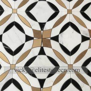 Phong Cách Mỹ Tam Giác Hình Lục Giác Dolomite Brass Bằng Đá Cẩm Thạch Trắng Sàn Khảm Và Tường Gạch - Product Image 3