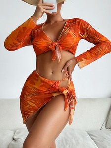 Fábrica al por mayor de encargo de cintura alta Tankinis estampado floral vendaje ropa de playa traje de baño Bikini conjuntos cubierta vestido con cinturón traje de baño - Product Image 3