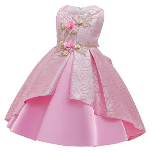 Vestido para menina, alta qualidade pequena menina novo estilo flor bordado sem mangas de festa para crianças vestido l5165