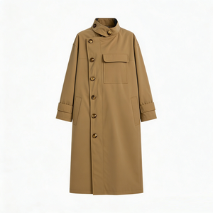 <span class=keywords><strong>Veste</strong></span> longue <span class=keywords><strong>kaki</strong></span> pour <span class=keywords><strong>femme</strong></span>, automne, à simple boutonnage, boutons surdimensionnés, col montant irrégulier, avec des poches extra larges - Product Image 4