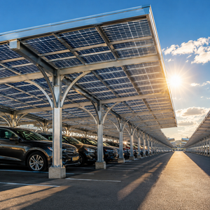 Structure de <span class=keywords><strong>carport</strong></span> solaire multi-voitures sur mesure avec panneaux photovoltaïques, support robuste en acier pour installation au sol - Product Image 1