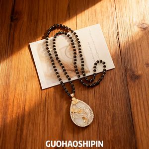 Flower Beaded Necklace With Pearl Drops And Blue Stone Pendant For Women Fashion Jewelry Autumn Winter Accessory - Product Image 5